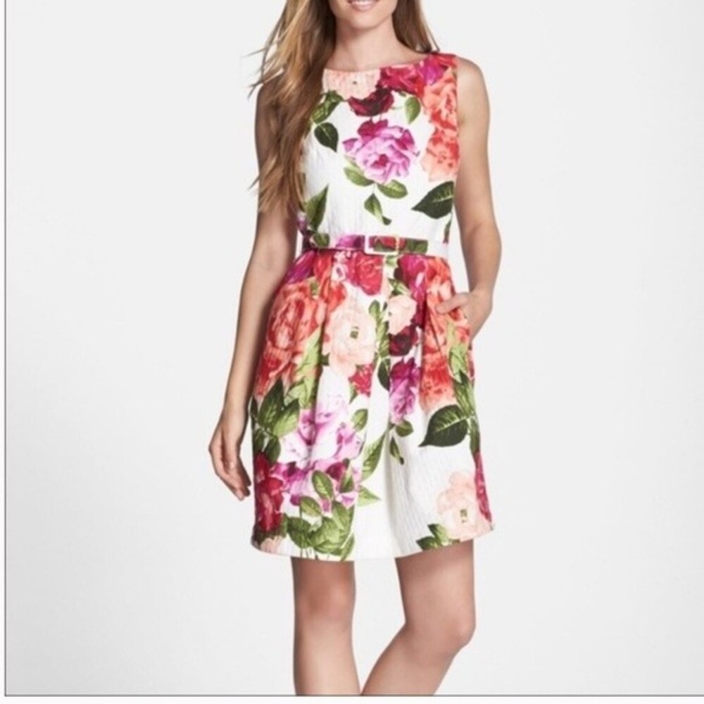 Eliza J Floral Pique Sleeveless Dress 0P